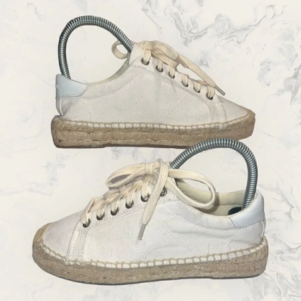 Soludos White Cream Canvas Espadrilles Lace Up Comfort Shoes Women’s Size 6